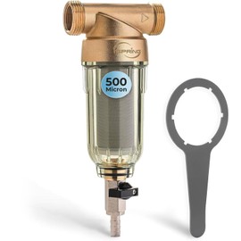 iSpring WSP-500 Filtro de agua reutilizable de sedimentos para toda la casa, filtración de prefiltro de 500 micras, 20 GPM, 1 pulgada MNPT + 3/4 pulga