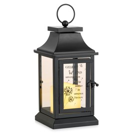 Romadedi Grave Lantern Weatherproof Gift for Mourning - Outdoor Black Metal Lantern with LED Candles for Cemetery Condolences Funeral Memorial Anniversary Commemoration
