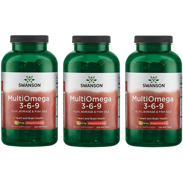 Swanson MultiOmega 3-6-9 - Non-GMO Flax Oil, Borage Oil, & Fish Oil Capsules - Essential Fatty Acids Supporting Cardiovascular Health & Brain Health - (220 Softgels, 2400mg Serving) 3 Bottles