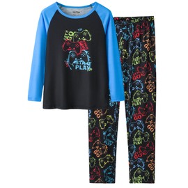 UNICABBIT21 Pajamas for Boys Cute Black Gamer Long Sleeve and Pants Sleepwear 2-pieces Big Kids PJS Cloth Size 12