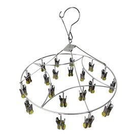 CHERRY GLOBAL Quick Release Round Stainless Steel Laundry Drying Rack with 20 Clips,Swivel Hook Wind-Proof Clothes Hanger Rack for Sock, Bras, Underwear, Laundry Accessories