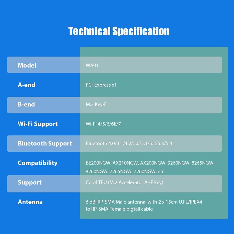 GLOTRENDS WA01 M.2 E Key to PCIe X1 WiFi Bluetooth
