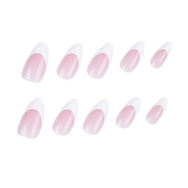 French Tip Press on Nails Short - 30PCS KOROOLE Press on Nails for Women, Short Fake Nails Stick Glue on Nails Almond, Pink Classy Acrylic Artificial Nail Gift for Women-Moonlight Sonata