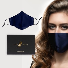 Pure Mulberry Silk Face Mask with Nose Wire 2 layers. 100% Pure 6A Grade Natural Silk Adjustable Washable & Breathable. (Navy Blue)