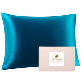 PiccoCasa 22 Momme 100% Silk Pillowcase Hair and Skin Care Cushion Cover Mulberry Silk Pillowcase with Zip and Gift Box, Peacock Blue, 40 x 60 cm