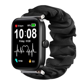 Compatible with AITAFY Smart Watch Bands, Sahouden Fabric Elastic Scrunchie Elastic Watch Band Women Cute Replacement Straps Compatible with AITAFY ID207/FVYAO ID207/Gydom ID207/TMHAI ID207/Aeac ID207/Tensky TK02 Band (Black)