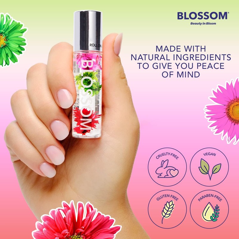Blossom Brillo de labios enrollable, impregnado con flores reales, fabricado