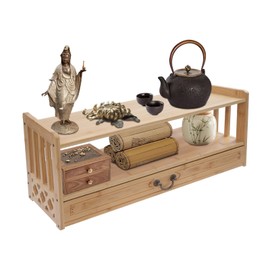 MhdunueSK Meditation Storage Table, 2 Tire Altar Table with Drawer, Desktop Organizer (Walnut Color)