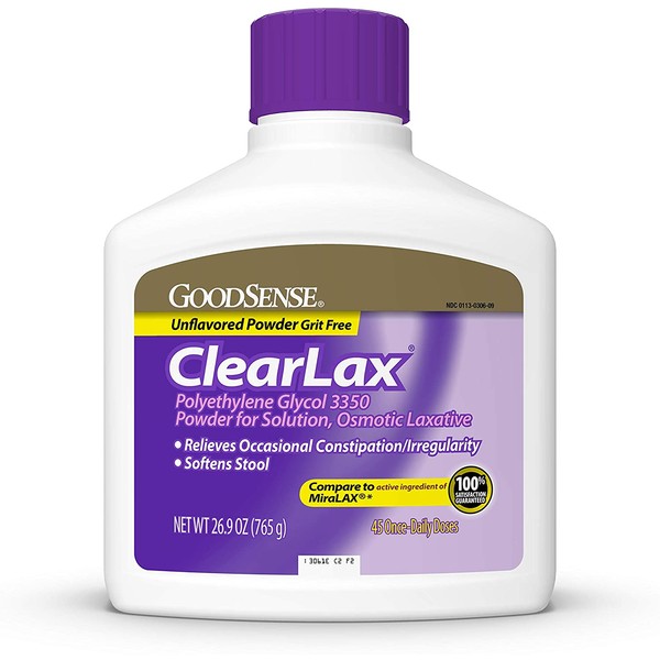 Good Sense ClearLax, Polyethylene Glycol 3350 Powder for Solution, Osmotic Laxative, 26.9 Ounce