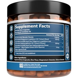 Suplemento NAD+ de 13,510 mg, ribósido de nicotinamida, resveratrol, quercetina y bioperine® (alta absorción), potenciador natural de NAD para antienv