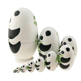 Set of 10 Animal Theme Egg Shape Stacking Toy Russian Doll Handmade Wooden Easter Egg for Children Nursery Decor (Panda)