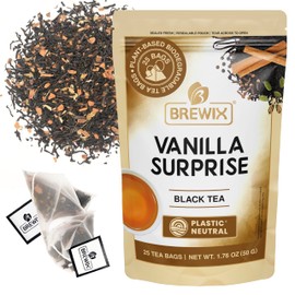 BREWIX, Vanilla Spiced Chai Tea (25 Pyramid Tea Bags) | High Caffeine, Gluten Free | Blend Of Vanilla & Masala Chai Tea | Black Tea with Cinnamon, Black Pepper, Cardamom and Clove | Energy & Focus Tea