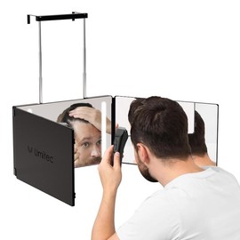 Adjustable LED Light 3 Way Mirror, Portable Trifold Mirror for Shaving, Grooming, Hair Styling, Dye Hair, Makeup, Braiding, 360 Degree Mirror:_LED and Shelf