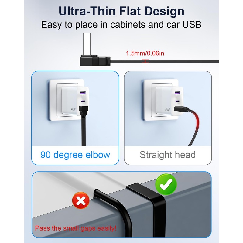 JSADZKJ 90°Angle Short USB Extension Cable,Flat USB-A Male to Female