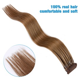 6D Second Generation Hair Piece, 100% Real Natural Hair Extensions, Can Perm and Dye Hair No Tangling, Five Bunches in a Row (20 inches, 4)