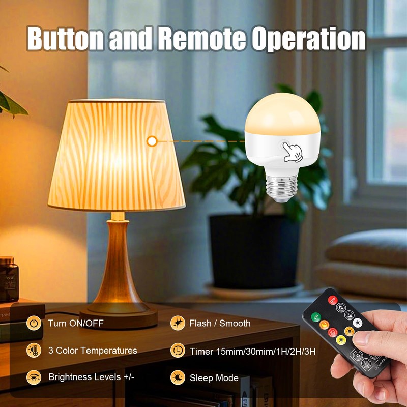 E26 Rechargeable Light Bulbs,Magnetic LED Portable Bulb with Remote and