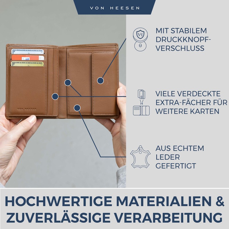 VON HEESEN® Wallets Men & Women, cognac brown, With XL