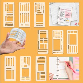 9 Pack Handmade Flexible Record Template, Reusable Planner Stencils Templates Set for Journal Calendar Checklists Scrapbooking & DIY Craft Supplies Compatible with Coils Discs (Transparent)