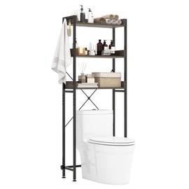 Giantex Over The Toilet Storage Rack, 3-Tier Bathroom Space Saver Organizer with Adjustable Bottom Bar to Fit Most Toilets, Freestanding Above Toilet Storage Rack, Easy Assembly (Grey + Black)