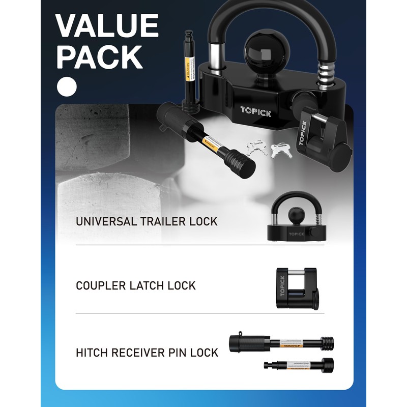 TOPICK Heavy-Duty Trailer Hitch Lock Set, Includes Coupler Ball Lock,
