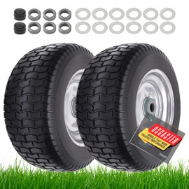 USCaster 16x6.50-8 tire and wheel Flat Free Assemblies (2 Pack), Lawn Mower Tires with Rim, Solid Rubber Riding Lawn Mower Tires and Wheels,3" Offset Hub,3/4" Bushings,16x6.5-8 Tractor Turf Tire