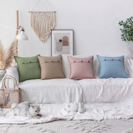 Home Brilliant 12x20 Pillow Cover Linen Decorative Throw Pillow Cover Button Cushion Cover for Couch, Rectangular, 30 x 50 cm, Set of 2, Teal