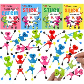 28 Pack Kids Valentiens Day Cards with Heart Shape Sticky Toys Wall Climbing Men, Valentines Day Gifts for Kids Classroom School Valentines for Kids Class Valentines Exchange Gifts Cards Party Favors