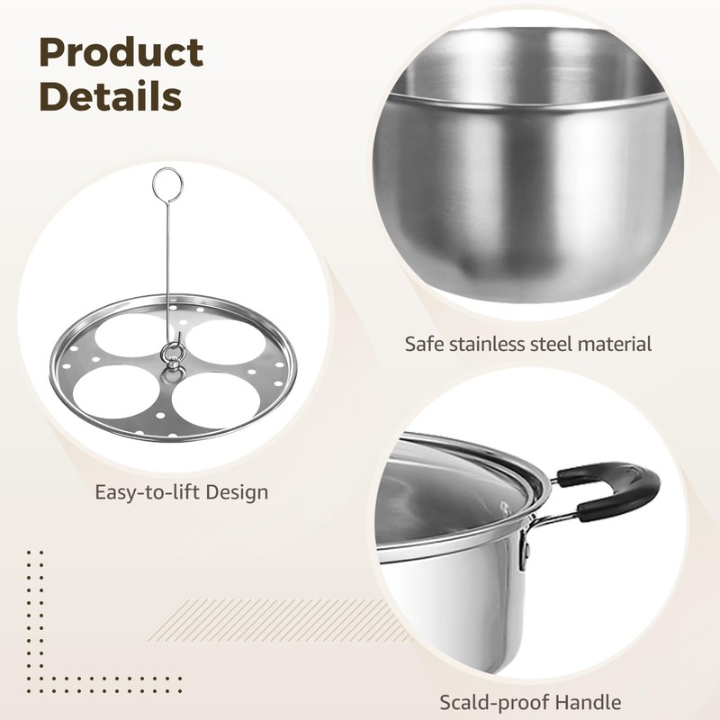 8Inch Stainless Steel Egg Poacher Pan, 4 Egg Poaching Cups