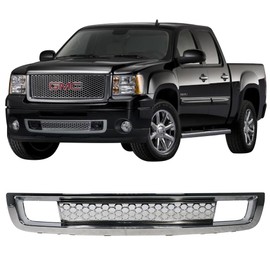 Grille Compatible With 2007-2013 GMC Sierra 1500 Denali | ABS Plastic Chrome Front Lower Grill Grille By IKON MOTORSPORTS | 2008 2009 2010 2011 2012
