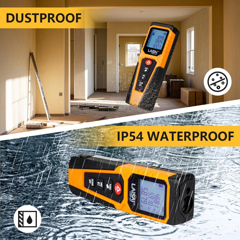 LAISAI Laser Measure, M/in/Ft Unit Switching Backlit LCD and 2