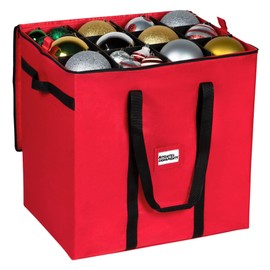 Christmas Extra Large Ornament Storage Container - Box Stores Up to 48 – 6” Ornaments – With 4 Individual Trays -Heavy Duty 600D Tear Resistant Material, Zippered, Adjustable Dividers.