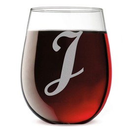 Etched Monogram 17oz Stemless Wine Glass (Letter J)