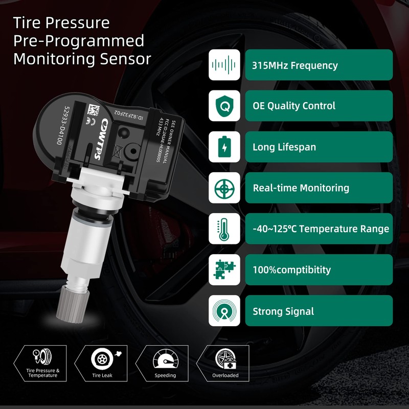 CDWTPS Tire Pressure Sensor,52933-D4100 433MHz Tire Pressure Monitoring System Sensor(TPMS)