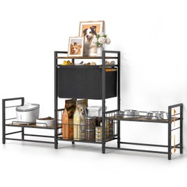 Elevated Dog Bowls with 2 Feeding Stations, Raised Dog Bowl Stand with Dog Toy Bin Basket for Dog Food&Water Bowl, Lifted Dog Bowl Holder with Pet Storage Organizer for Large Medium Small Dogs