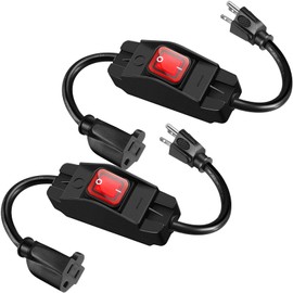 2 Pack Outdoor Extension Cord with Waterproof Switch 3 Prong 14/3 Household Switchable Power Cord Heavy Duty 1875w Extension Cord with On Off Switch for Appliances Upgraded (1.5 Ft)