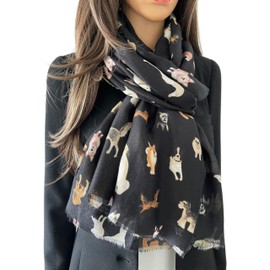 Dog Print Womens Scarf Shawl Wrap Lightweight Scarf, Black Dog Scarf Cat Gift Cotton Scarf, Spring Summer Winter Scarfs Women, Ladies Scarves, Womens Gifts 40th 50th 60th Birthday Present (Black)
