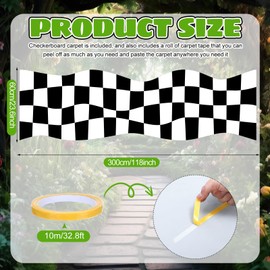 Preboun Wonderland Runner Carpet Decoration 118 x 24 Inches Black and White Checkered Rug Polyester Checkerboard Aisle Runner for Wonderland Birthday Party Decorations