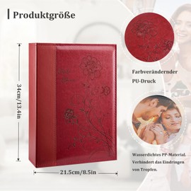 Miaikoe Photo Album 10 x 15 300 Photos Slip In, Large Capacity Leather Cover Picture Albums Holds 300 Horizontal 10 x 15 cm Landscape Photos for Wedding Family (Red)