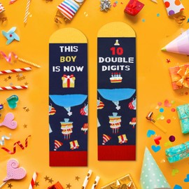 SuniSooci 10th Birthday Gifts for Boys Children - Funny Fun Funky Cool Crazy Birthday Socks for 10 Year Old Kids Boys -Gag Easter Valentines Christmas Gifts for 10 Year Old Kids Teens Stocking Stuffer