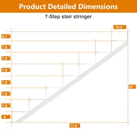Steel Stair Stringer 7 Step, Metal Stair Stringers for Deck Height 57 inches, Steel Stair Step Riser for Outside Stairs White 3 Pack