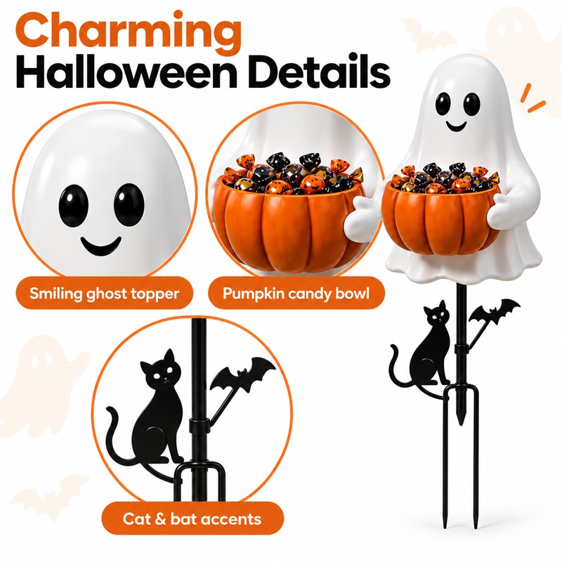 Halloween Ghost Pumpkin Stake Light for Yard – 2D Outdoor