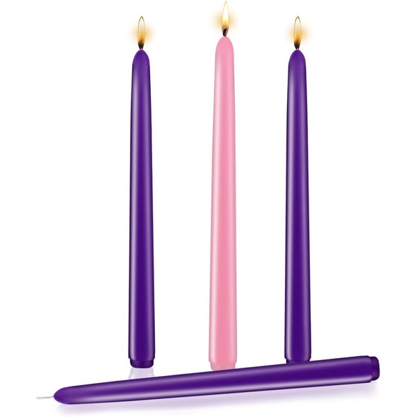 Christmas Advent Taper Candles, Set of 4, Purple and Pink,