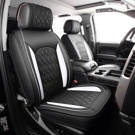 JOJOBAY Chevy Silverado Seat Covers,Leather Seat Covers for GMC Sierra,Custom Fit 2007-2024 1500 2500HD 3500HD Crew Double Extended Regular Cab,LT LZT RST Trail Boss(Full Set,Black White)