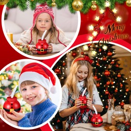 Sliner 12 Pcs Christmas Santa Bulb Cups with Lid and Straw 12 oz Reusable Plastic Ball Cups Refillable Santa Claus Christmas Tumblers for Gift Holiday Party Decorations