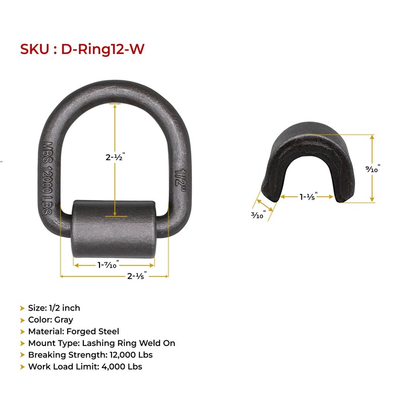 Mytee Products (12 Pack) 1/2" Heavy Duty Weld-On Forged D
