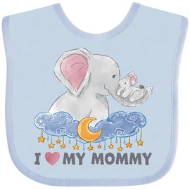 inktastic I Love My Mommy Cute Elephants with Moon and Stars Baby Bib Light Blue 3bde6