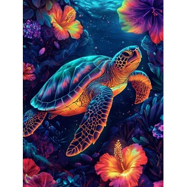 Ginfonr DIY Diamond Art Painting Accessories Turtle Set Full, 5D Diamond Painting Flower Pictures Kit Crystal Rhinestone Embroidery Decoration for Home Wall Decor 30 x 40 cm 8120