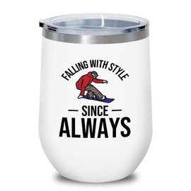 Snowboarding White Edition Wine Tumbler 12oz - Falling with - Ski Snowboard Goggles Snowboarder Skiing Snowboarding Gift Skiers Hiking Mountain