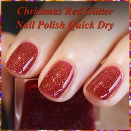 KAHSOSE Red Glitter Nail Polish Quick Dry, Chirstmas Red Sparkle Nail Polish, Long Lasting Red Sparkly Nails Polish, Fine Rainbow Glitter Red Nail Polish for Women and Girls, 10ML