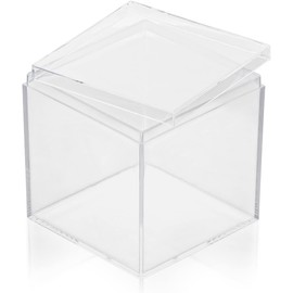 Hammont Acrylic Desk Accessories Set - Cotton Ball & Qtip Holder Set - 4 Pack - Acrylic Holder with Lid - Organization and Storage Bathroom – Amac Box for Makeup, Jewelry, Nick Nacks - 3”x3”x3”